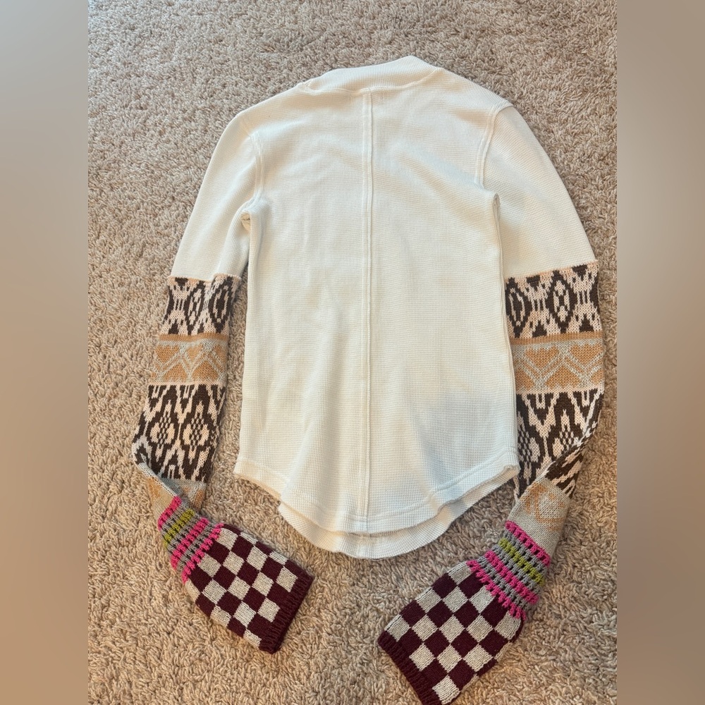 Free People Gorgeous Cuff Top in Ivory Combo Size XS - Picture 4 of 12